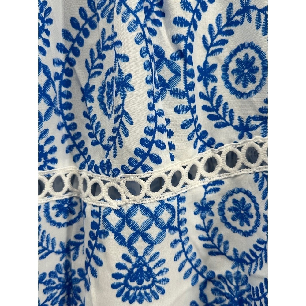 CUPSHE Women's Midi Dress Blue & White Ornate Halterneck Sleeveless Summer Dress - Picture 4 of 5